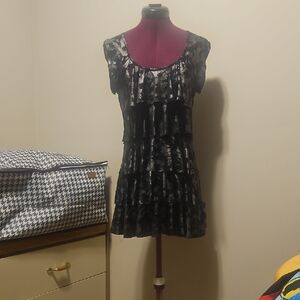 Elegant Black and Gray Tiered Dress